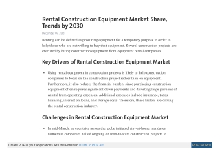 Rental Construction Equipment Market Share, Trends by 2030