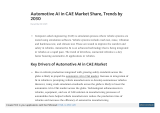 Automotive AI in CAE Market Share, Trends by 2030