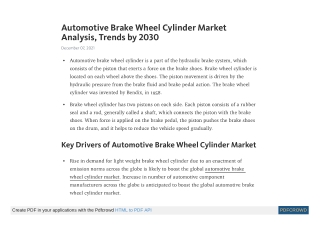 Automotive Brake Wheel Cylinder Market Analysis, Trends by 2030