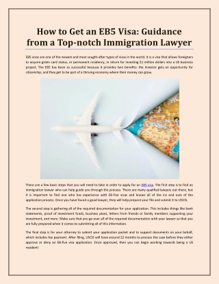 How to Get an EB5 Visa: Guidance from a Top-notch Immigration Lawyer
