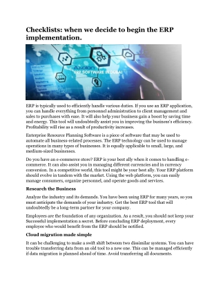 Checklists when we decide to begin the ERP implementation.