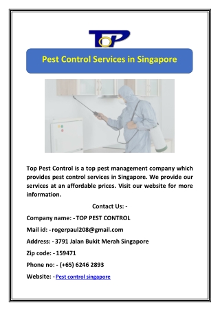 Pest Control Services in Singapore