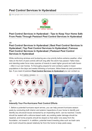 Tips to Keep Your Home Safe - Pest Control Services in Hyderabad