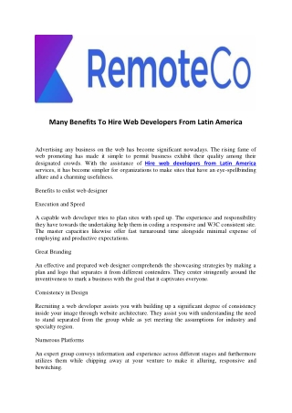 Many Benefits To Hire Web Developers From Latin America