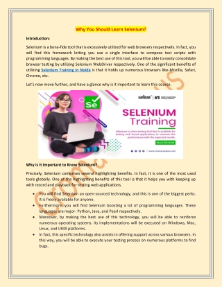 Why You Should Learn Selenium?