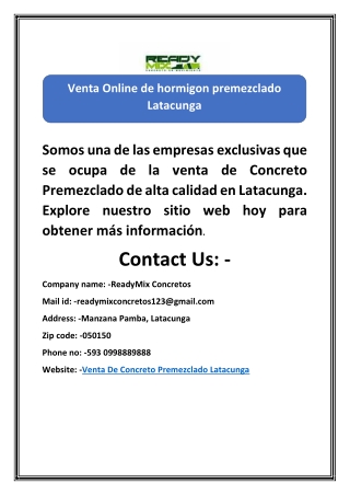 Venta Online de hormigon premezclado Latacunga