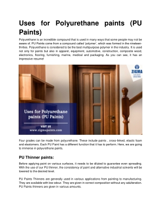 Uses for Polyurethane paints (PU Paints)
