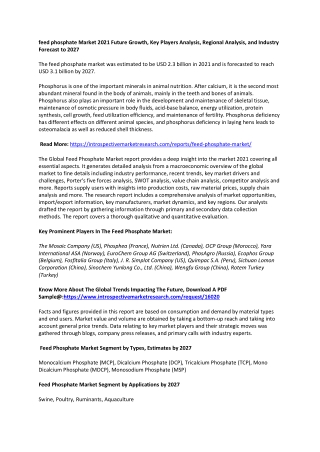 feed phosphate Market 2021 Future Growth, Key Players Analysis,Regional Analysis