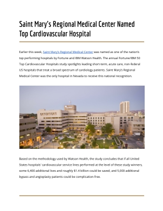 Saint Mary's Regional Medical Center Named Top Cardiovascular Hospital