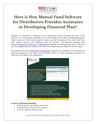 Here is How Mutual Fund Software for Distributors Provides Assistance in Developing Financial Plan