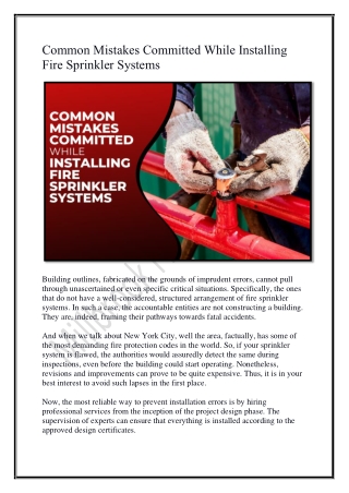 Common Mistakes Committed While Installing Fire Sprinkler Systems