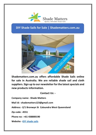 DIY Shade Sails for Sale | Shadematters.com.au