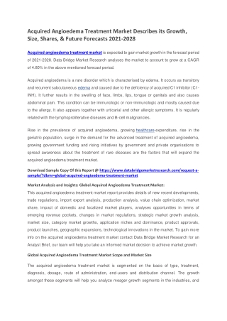 Acquired Angioedema Treatment Market Describes its Growth, Size, Shares, & Future Forecasts 2021-2028