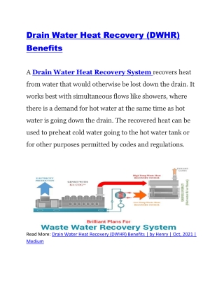 Drain Water Heat Recovery (DWHR) Benefits