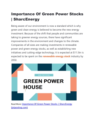 Importance Of Green Power Stocks | SharcEnergy