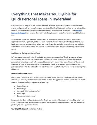 Everything That Makes You Eligible for Quick Personal Loans in Hyderabad