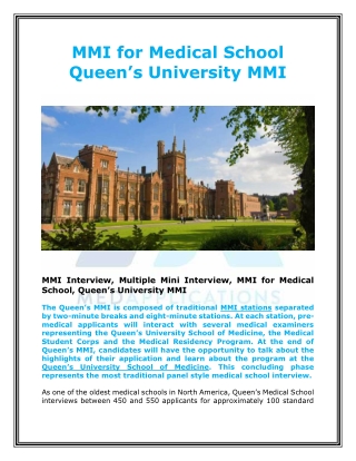 MMI for Medical School Queen’s University MMI
