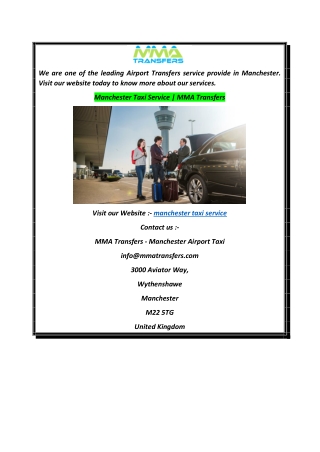 Manchester Taxi Service  MMA Transfers