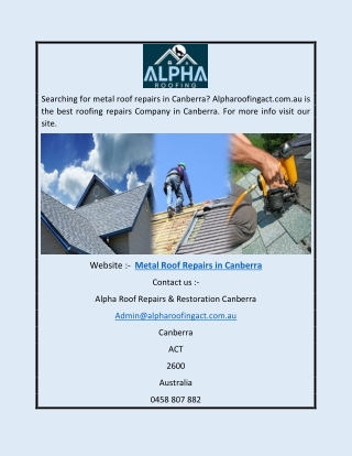 Metal Roof Repairs in Canberra | Alpharoofingact.com.au