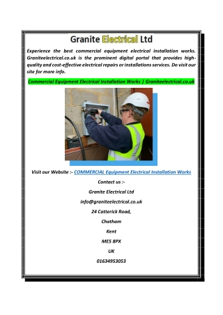 Commercial Equipment Electrical Installation Works  Graniteelectrical.co.uk
