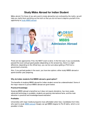 Study Mbbs Abroad for Indian Student