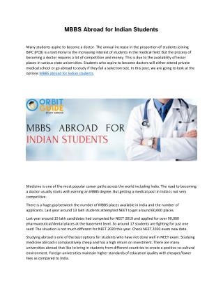 MBBS Abroad for Indian Students