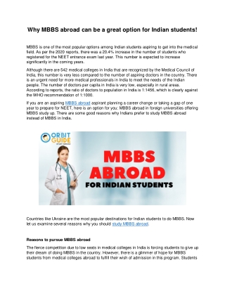 Why MBBS abroad can be a great option for Indian students