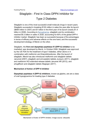 Sitagliptin - First In Class DPP4 Inhibitor for Type 2 Diabetes