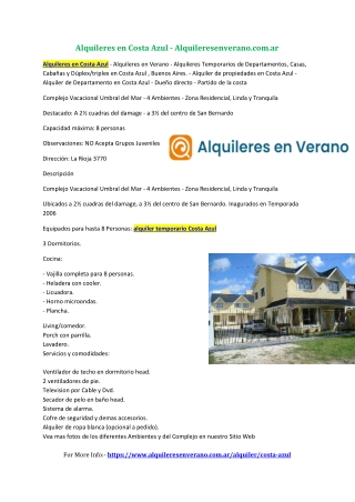 Alquileres en Costa Azul - Alquileresenverano.com.ar