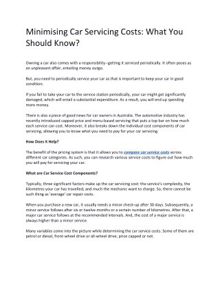 Minimising Car Servicing Costs What You Should Know