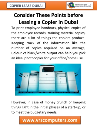 Consider These Points Before Leasing a Copier in Dubai