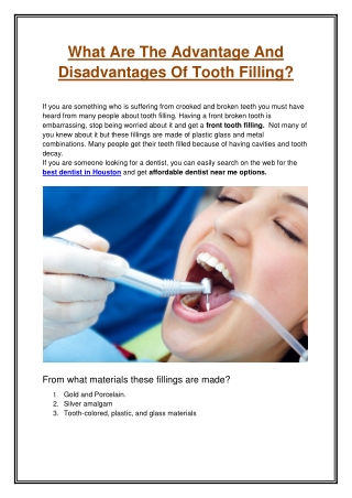 What Are The Advantage And Disadvantages Of Tooth Filling