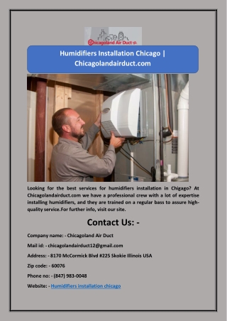 Humidifiers Installation Chicago | Chicagolandairduct.com