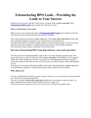 Buy Pain Cream Data | Telemarketing BPO Leads USA