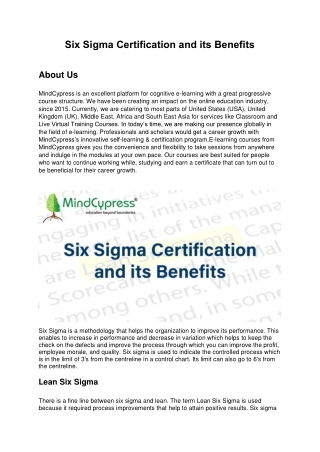 Six Sigma Certification and its Benefits