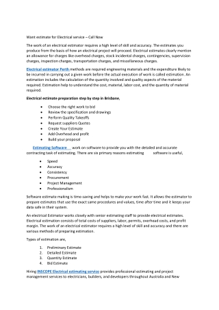 Electrical estimating Perth