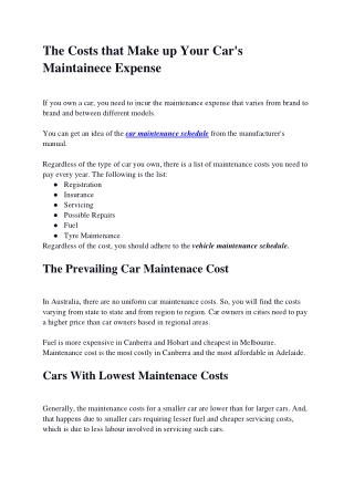 The Costs that Make up Your Car's Maintainece Expense