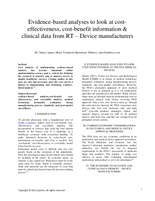 Evidence-based analyses to look at cost-effectiveness, cost-benefit information  clinical data – Pubrica
