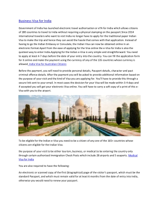 Business Visa for India
