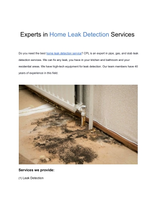Home Leak Detection services - CPL Detection