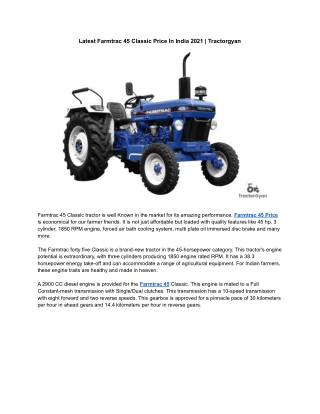 Latest Farmtrac 45 Classic Price In India 2021 | Tractorgyan