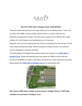 Why Pick 4 BHK Villas In Budigere Road _ Aratt Builders