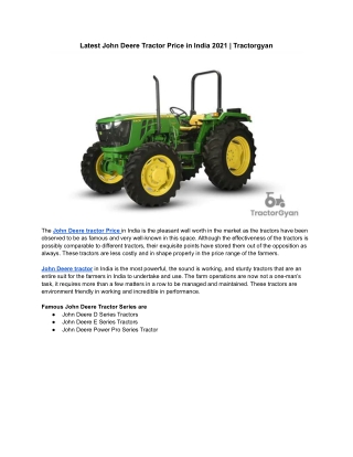 Latest John Deere Tractor Price in India 2021 | Tractorgyan