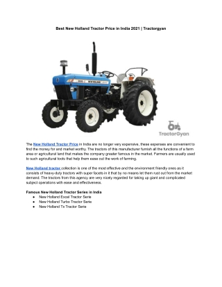 Best New Holland Tractor Price in India 2021 | Tractorgyan