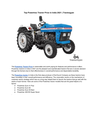 Top Powertrac Tractor Price in India 2021 | Tractorgyan