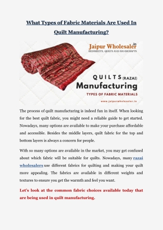 Types of Fabric Materials Used in Quilt Manufacturing