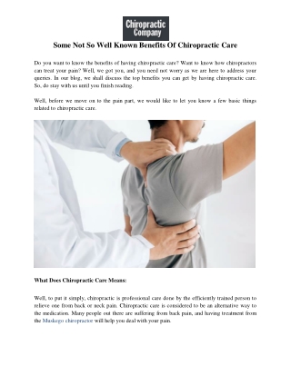 Some Not So Well Known Benefits Of Chiropractic Care