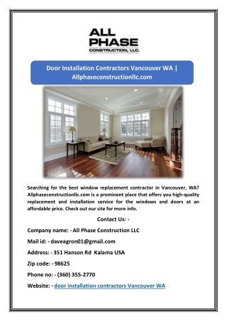 Door Installation Contractors Vancouver WA | Allphaseconstructionllc.com