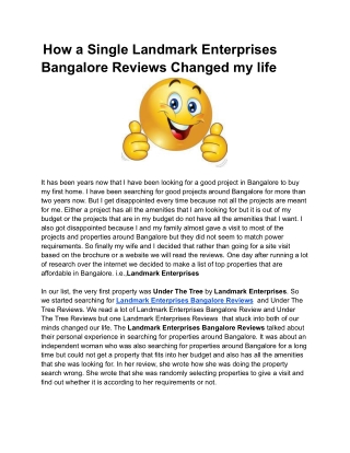 How a Single Landmark Enterprises Bangalore Reviews Changed my life