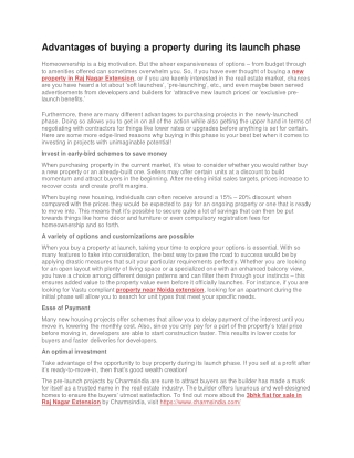 Advantages of buying a property during its launch phase